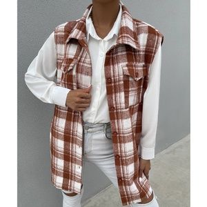 SHEIN Flap Pocket Plaid Vest Overcoat (L)